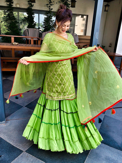 Green Sharara with Gotta Patti Kurta & Kota Doria Dupatta