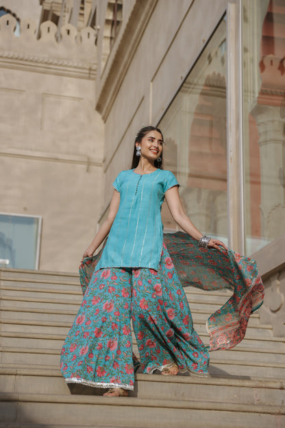 Cloud Blue Handblock Suit Set