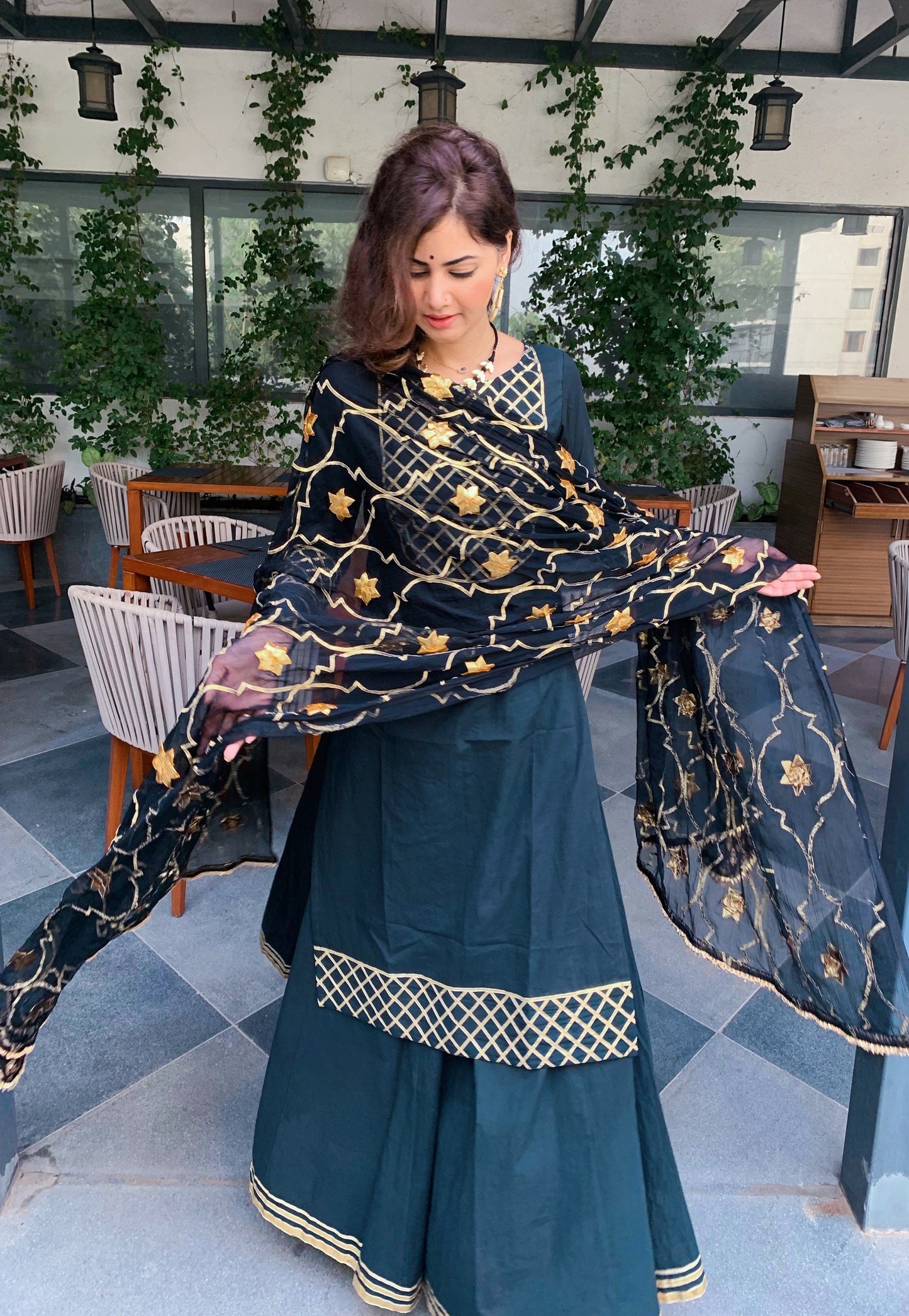 Black Gotta Patti jail dupatta with Sharara
