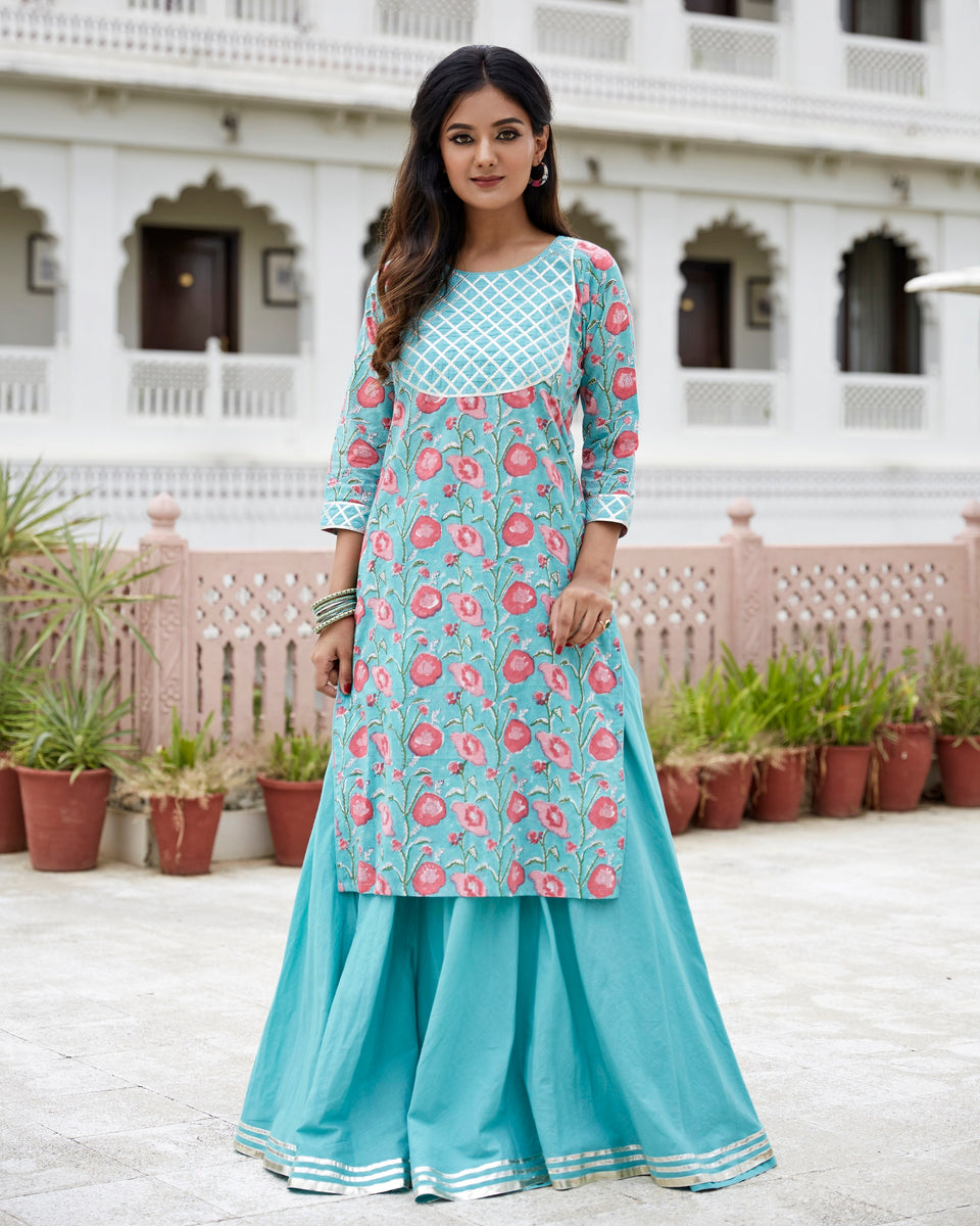 Lotus Jaal Print Kurta Set – Ghoomar Jaipur