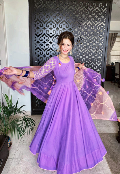 Purple Pink Gotta Pati Anarkali suit