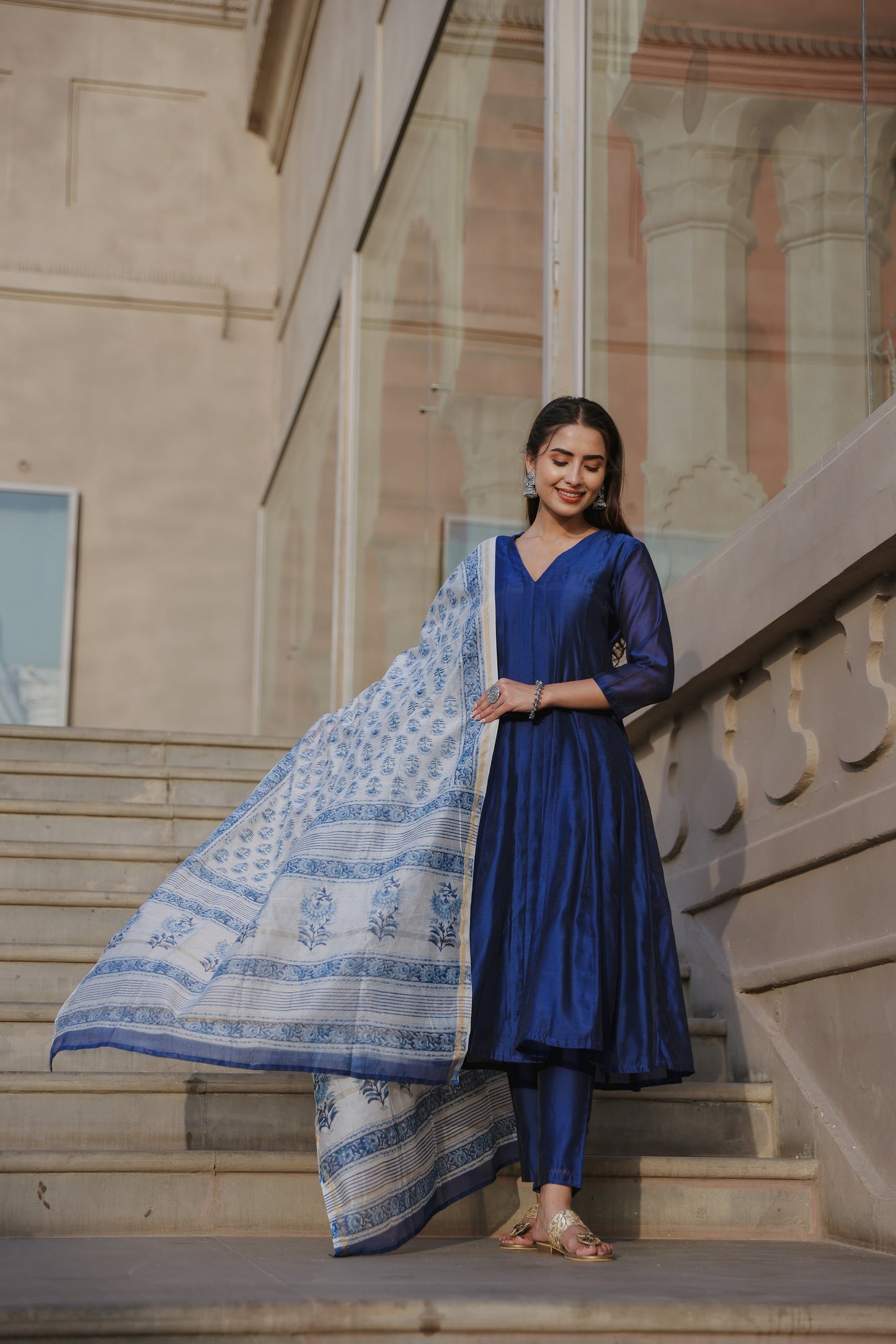 Royal Blue Chanderi Suit Set