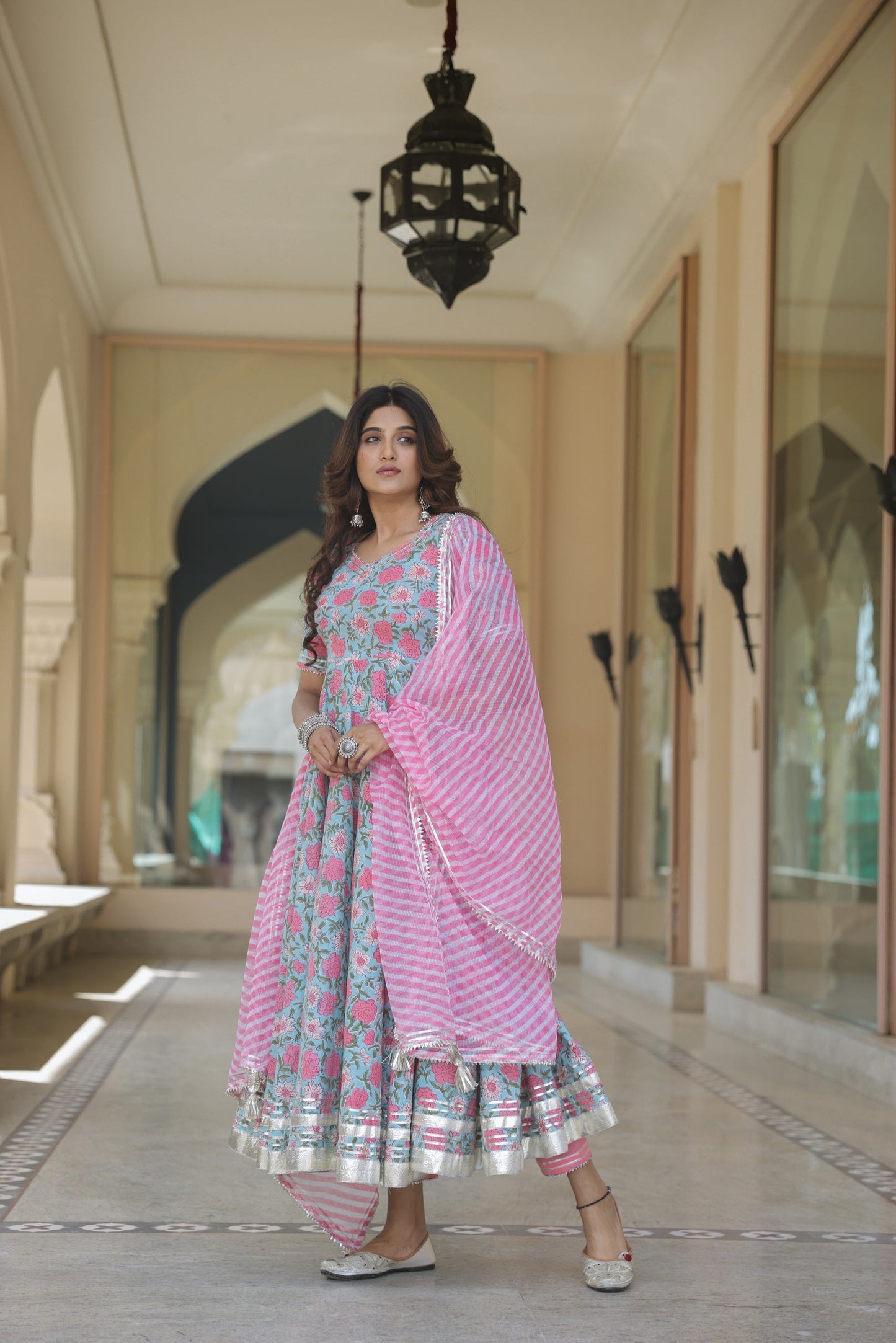 Artic Blue Gota Leheriya Suit Set
