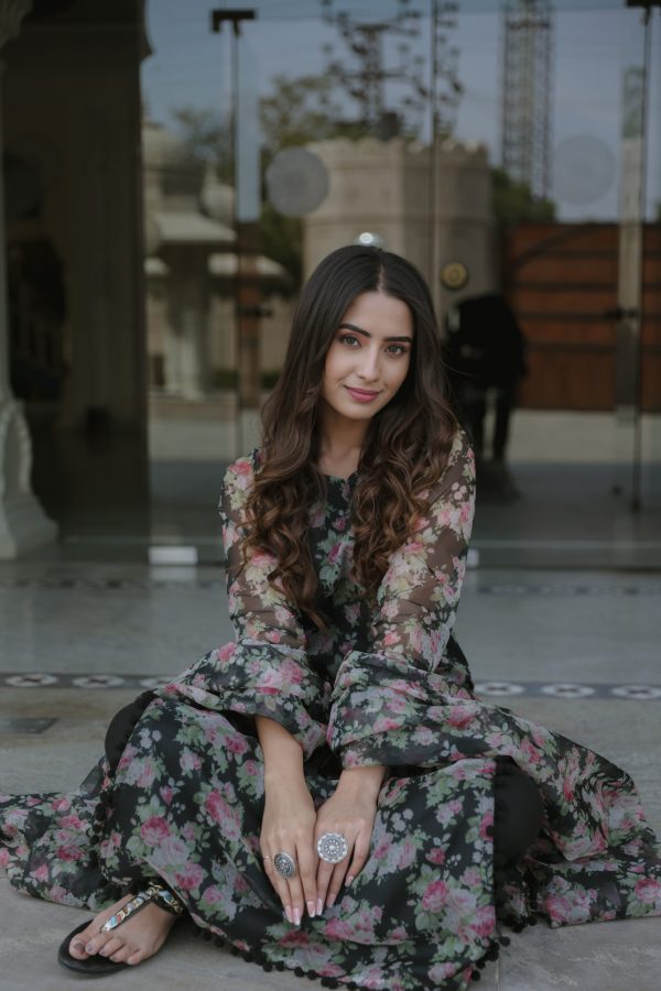 Floral Black Organza Suit Set