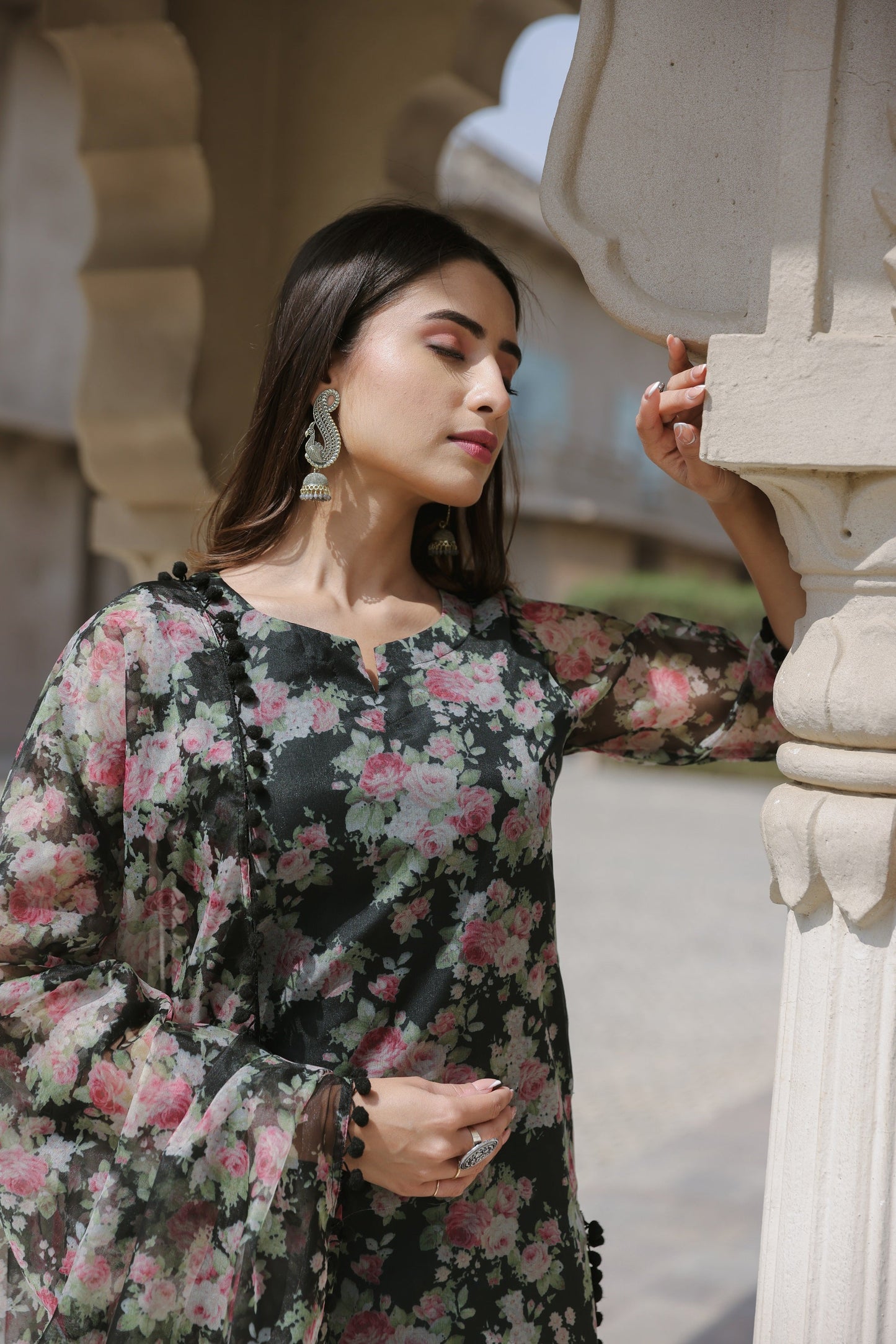 Floral Black Organza Suit Set