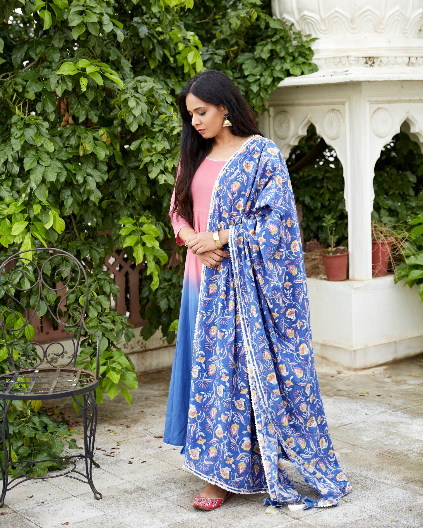 Blue Pink Shaded Kurta Set