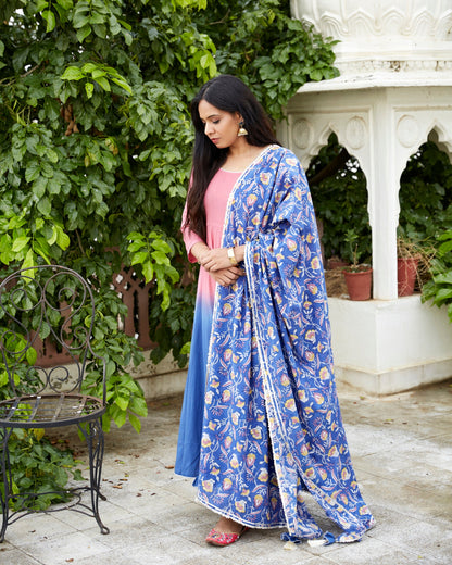 Blue Pink Shaded Kurta Set