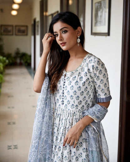White Gray Guljar Suit Set