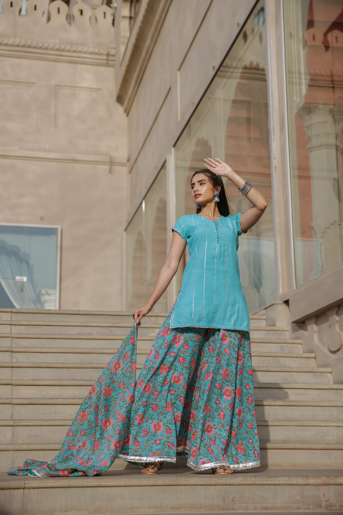 Cloud Blue Handblock Suit Set