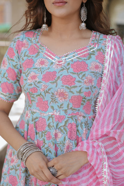 Artic Blue Gota Leheriya Suit Set