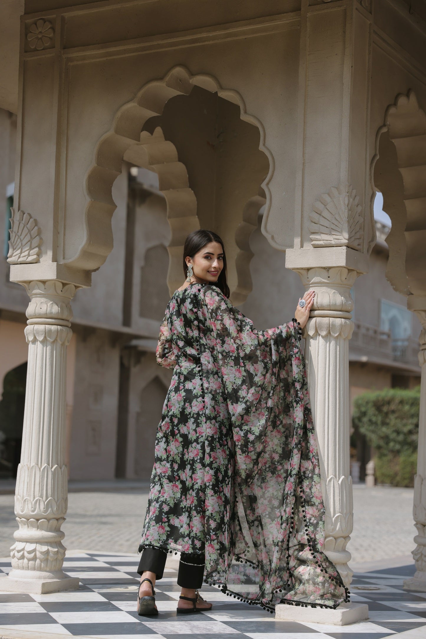 Floral Black Organza Suit Set