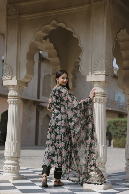 Floral Black Organza Suit Set