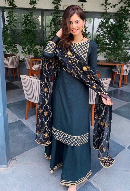 Black Gotta Patti jail dupatta with Sharara