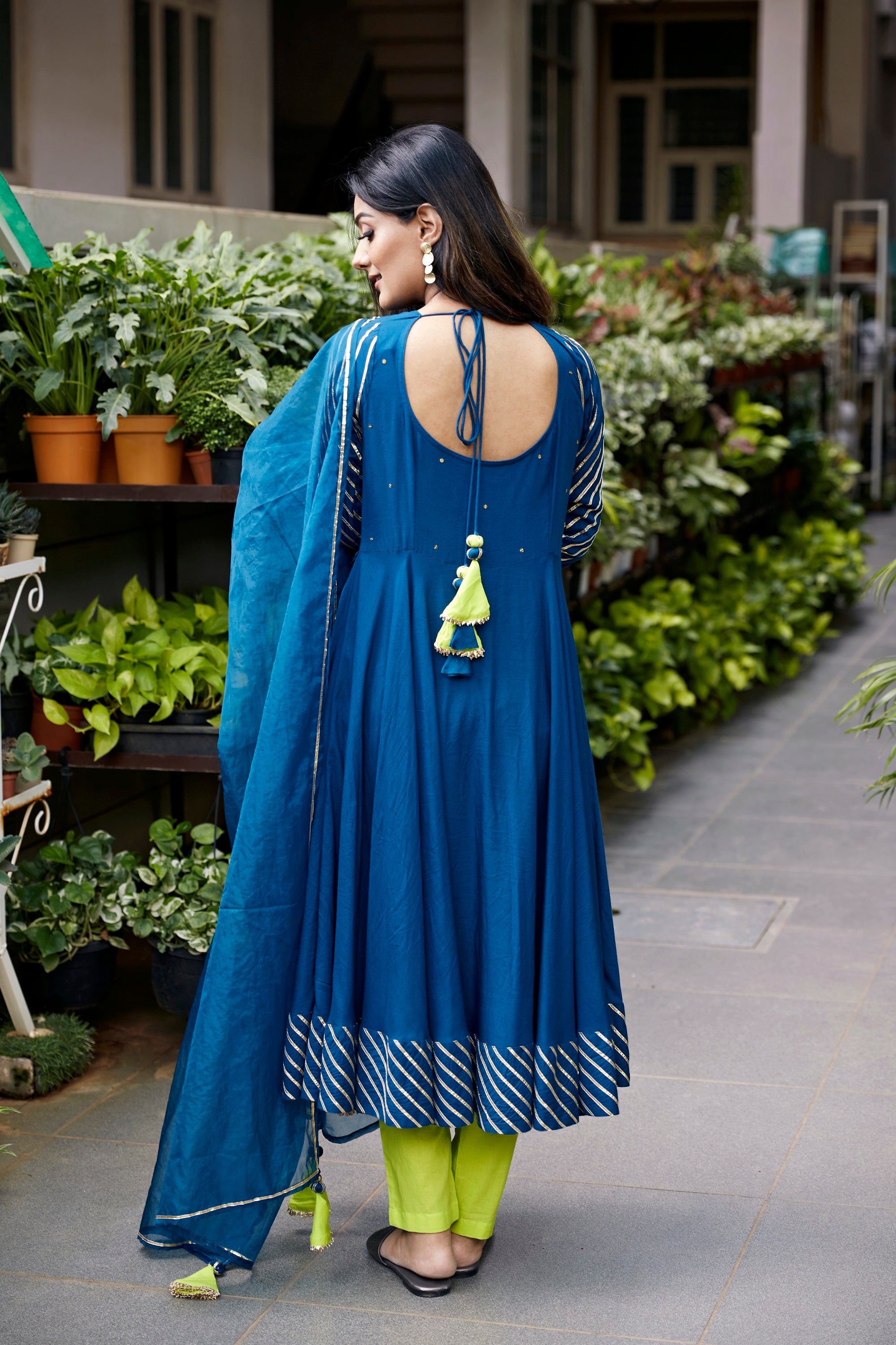 Peacock Blue Kurta With Neon Green Pant