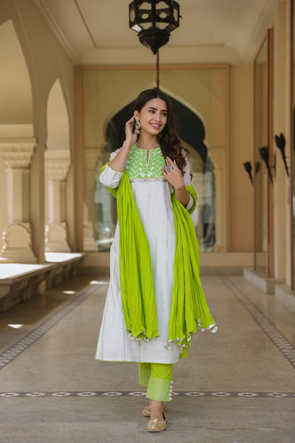 Pea Green Embroidered Suit Set