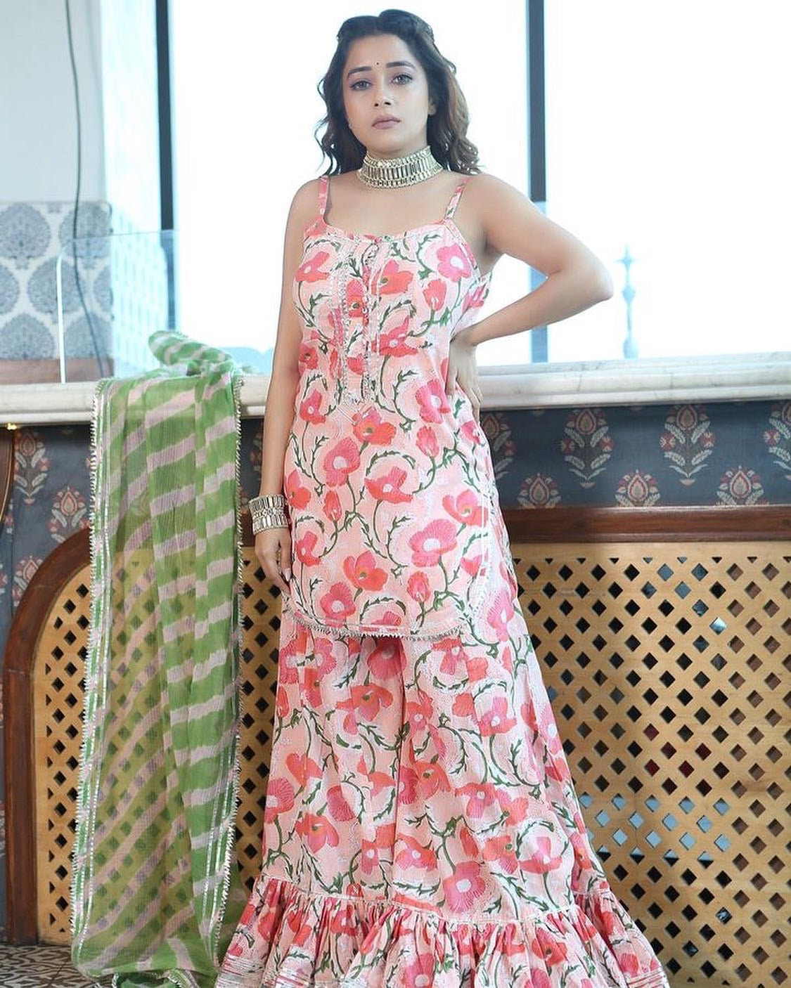 Ballet Peach Leheriya Sharara Set