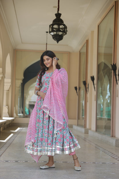 Artic Blue Gota Leheriya Suit Set