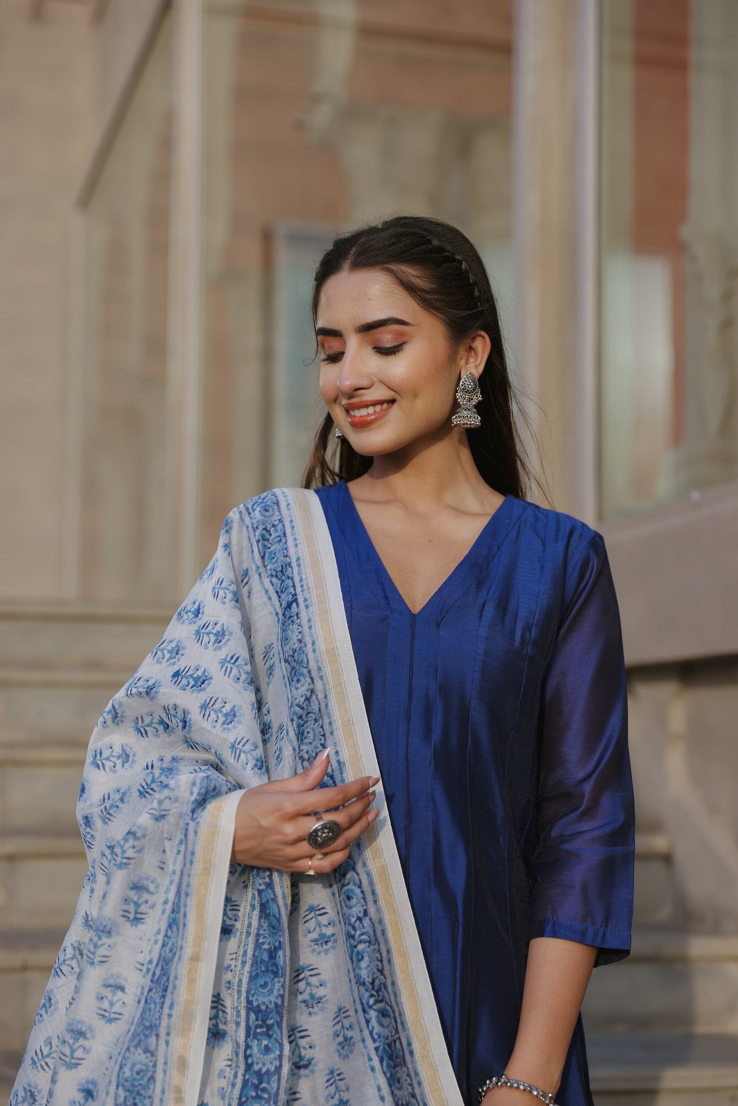 Royal Blue Chanderi Suit Set
