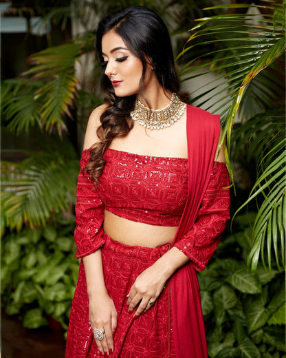 Maroon Sequence Lehenga Set