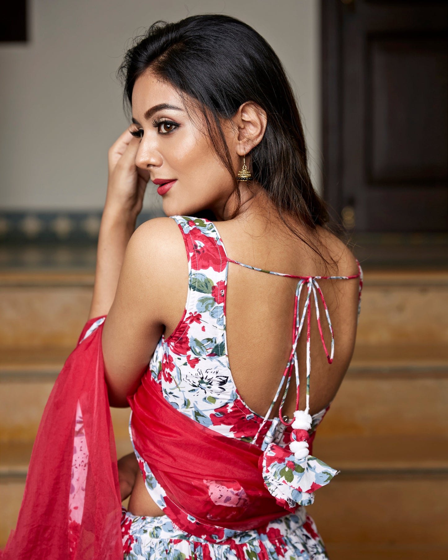 Pink Flower Printed Lehenga Set