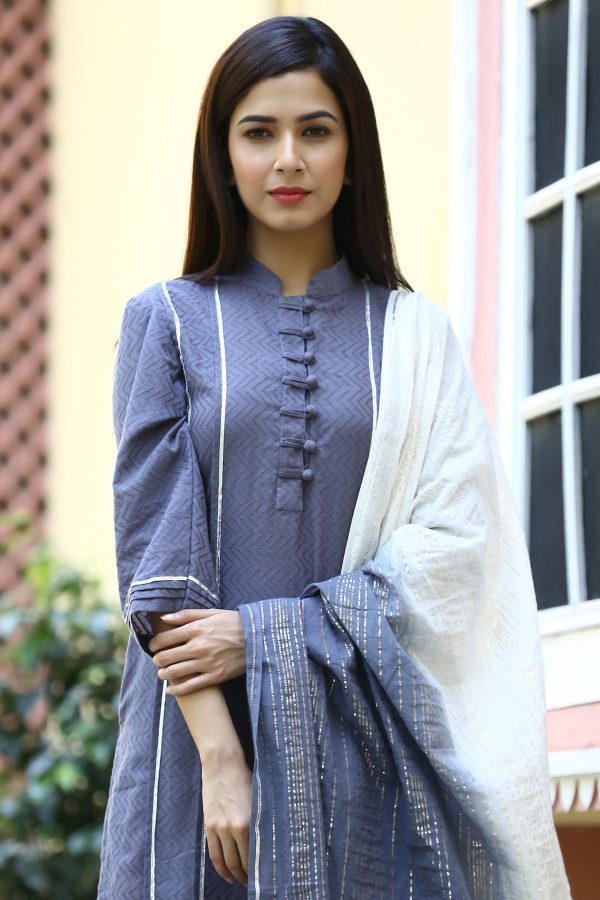 Gray Kurta Garara With Ombre Dyed Dupatta