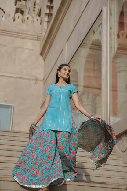 Cloud Blue Handblock Suit Set