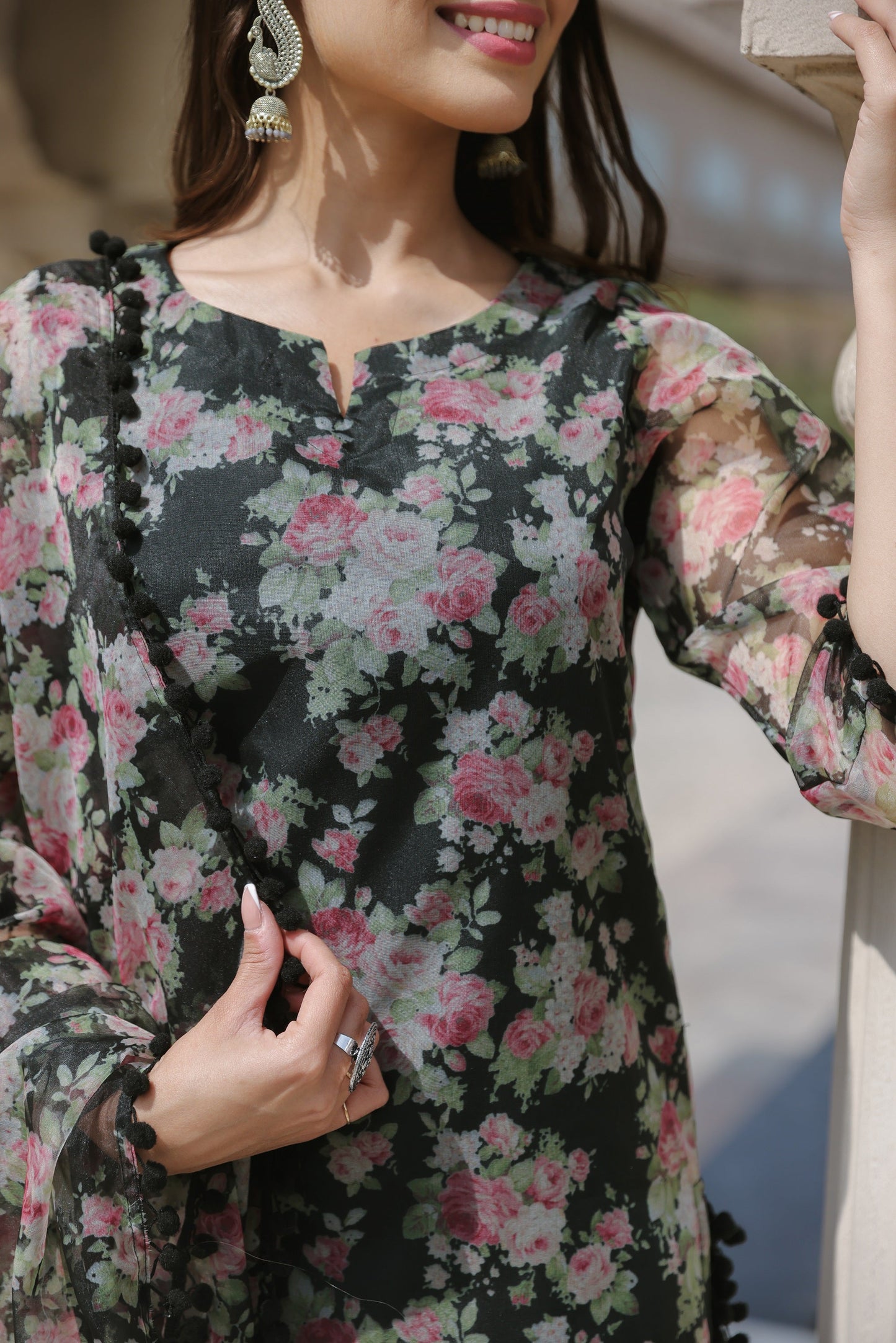 Floral Black Organza Suit Set