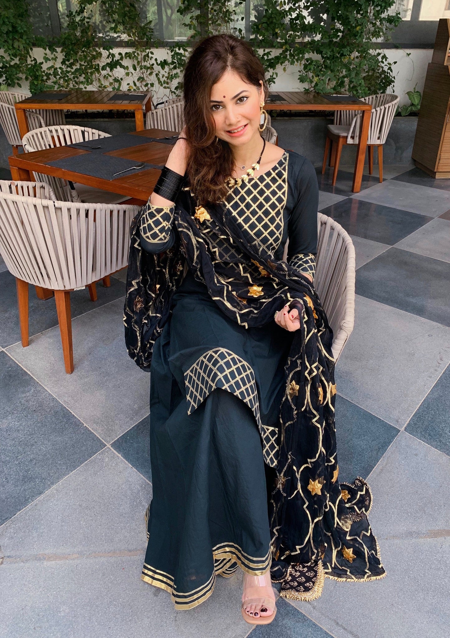 Black Gotta Patti jail dupatta with Sharara