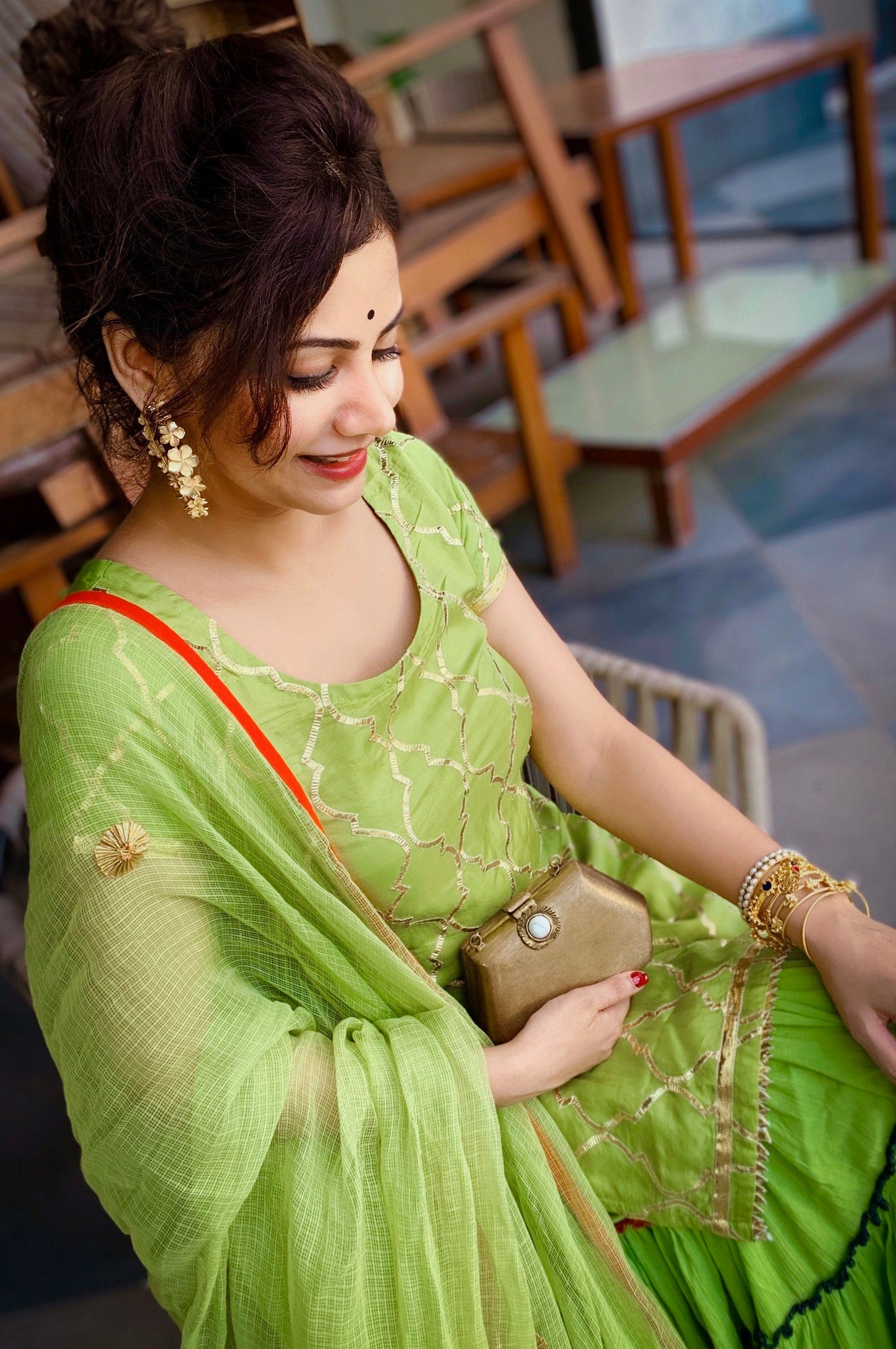 Green Sharara with Gotta Patti Kurta & Kota Doria Dupatta