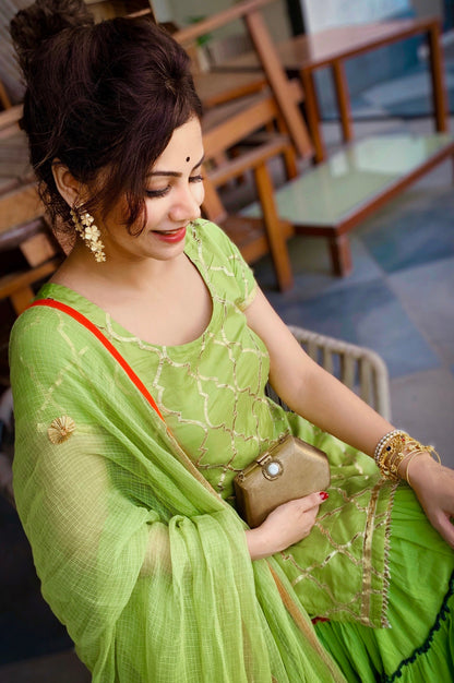 Green Sharara with Gotta Patti Kurta & Kota Doria Dupatta