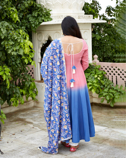 Blue Pink Shaded Kurta Set
