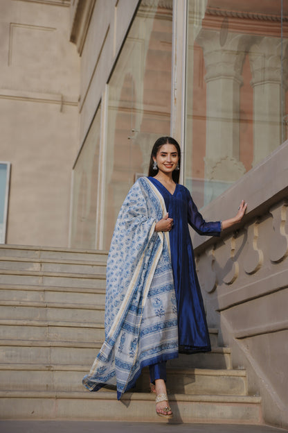 Royal Blue Chanderi Suit Set