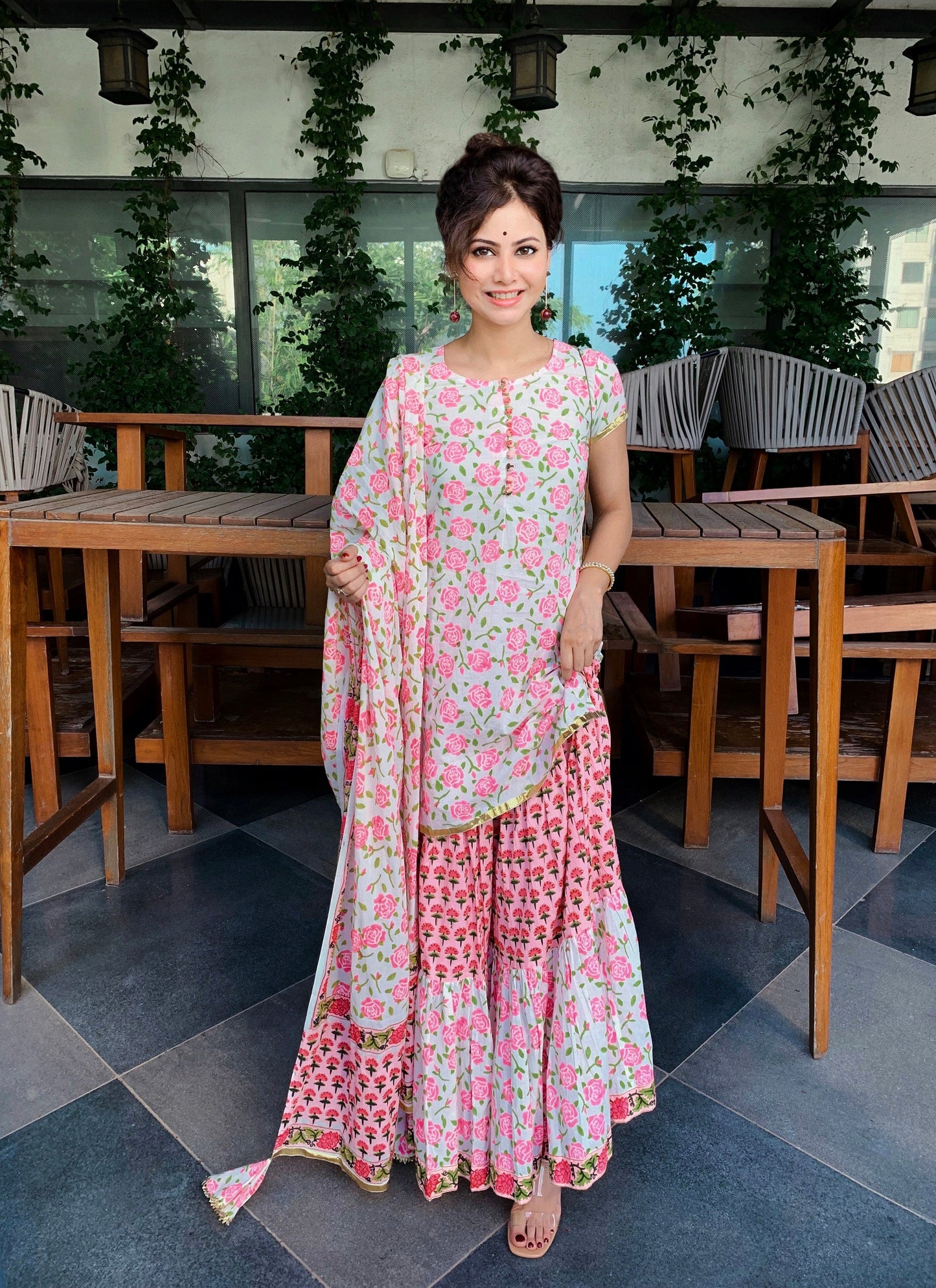 Floral Hand Block Printed Sharara Set