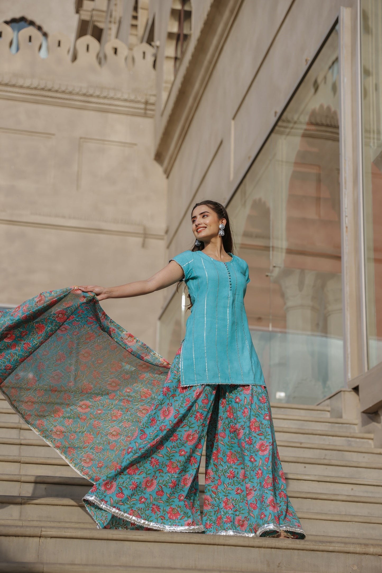 Cloud Blue Handblock Suit Set