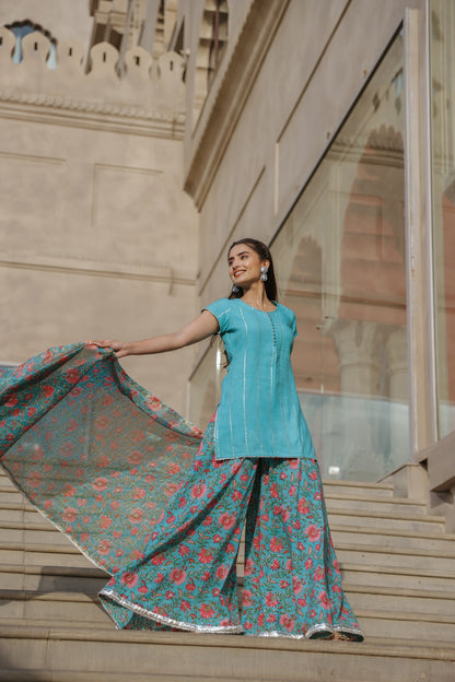 Cloud Blue Handblock Suit Set