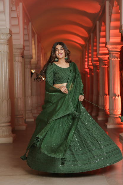 Bottle Green Embroidered Lehenga