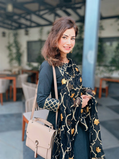 Black Gotta Patti jail dupatta with Sharara