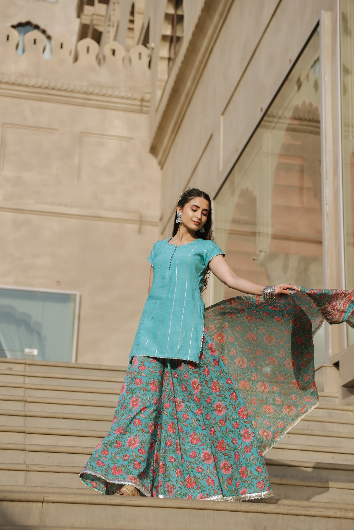 Cloud Blue Handblock Suit Set