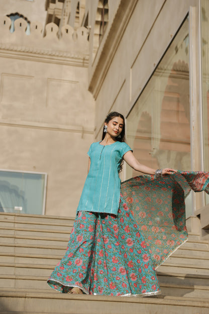 Cloud Blue Handblock Suit Set