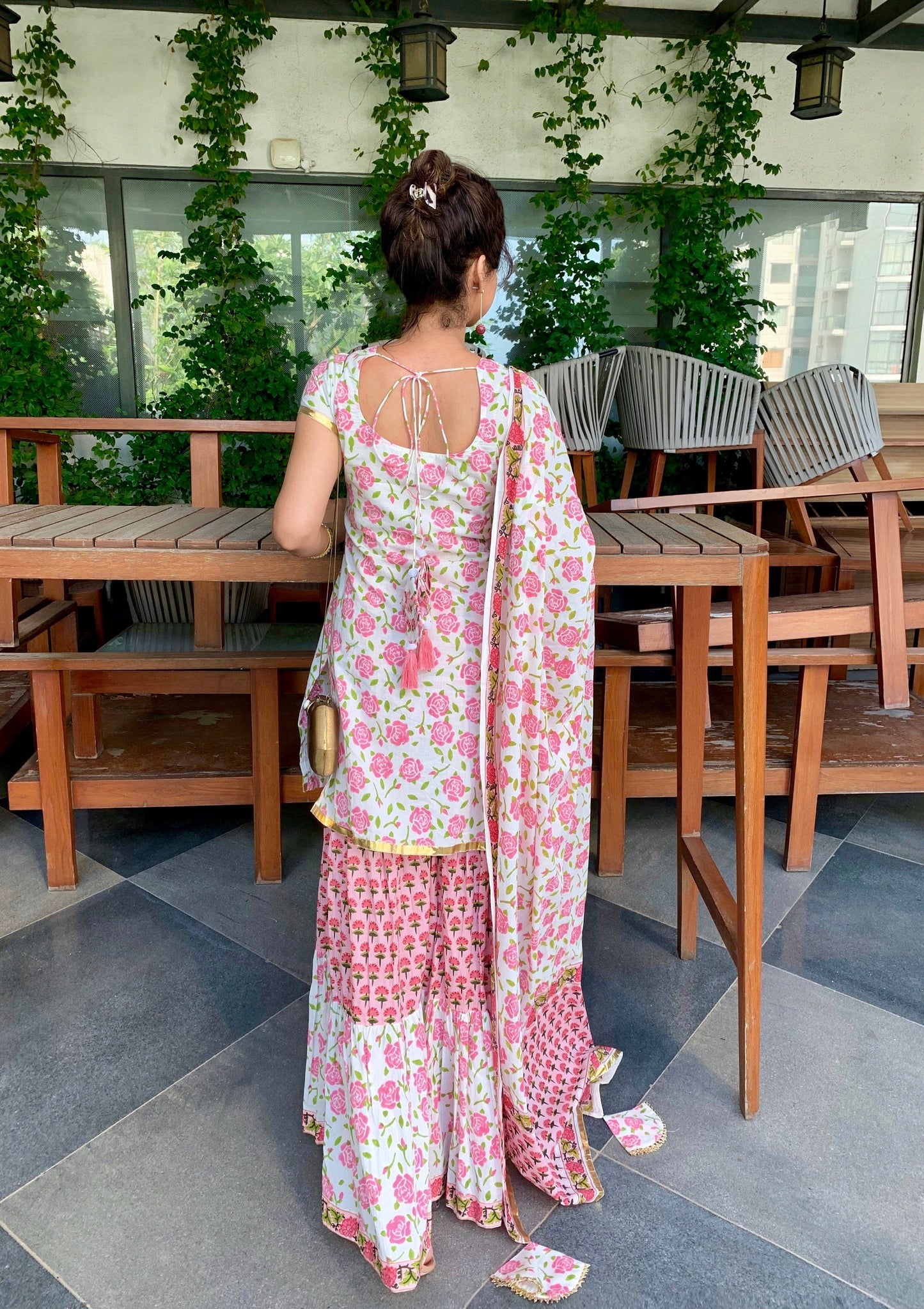 Floral Hand Block Printed Sharara Set