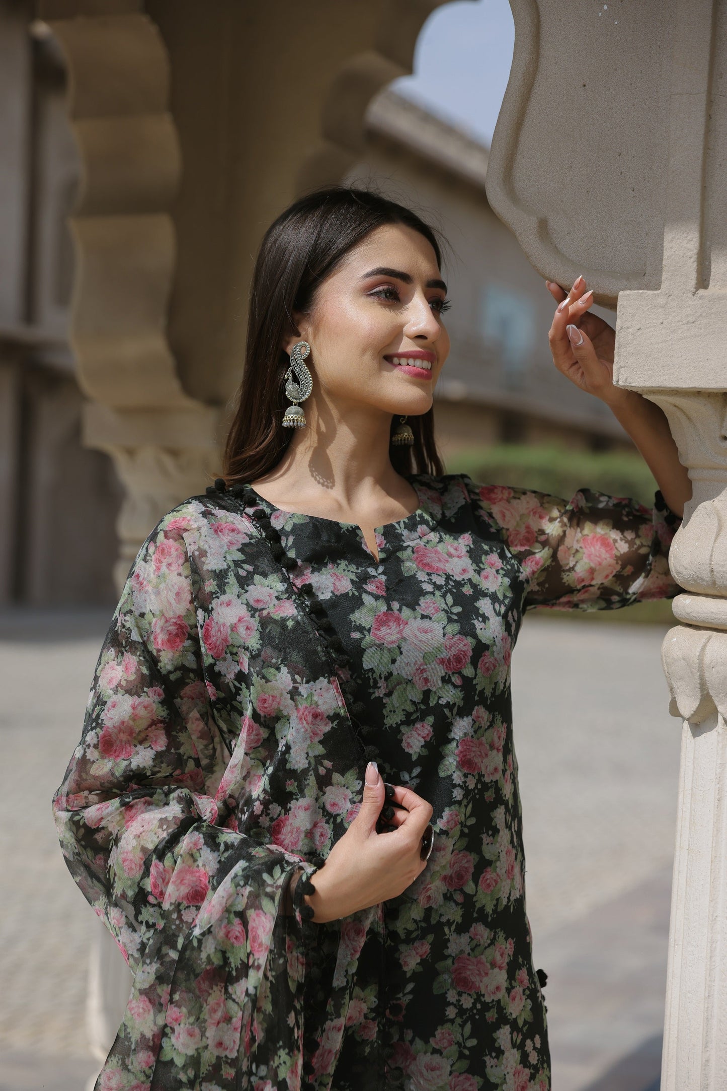 Floral Black Organza Suit Set