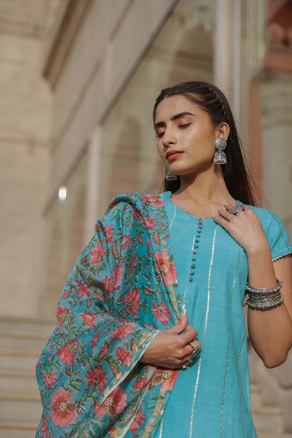 Cloud Blue Handblock Suit Set