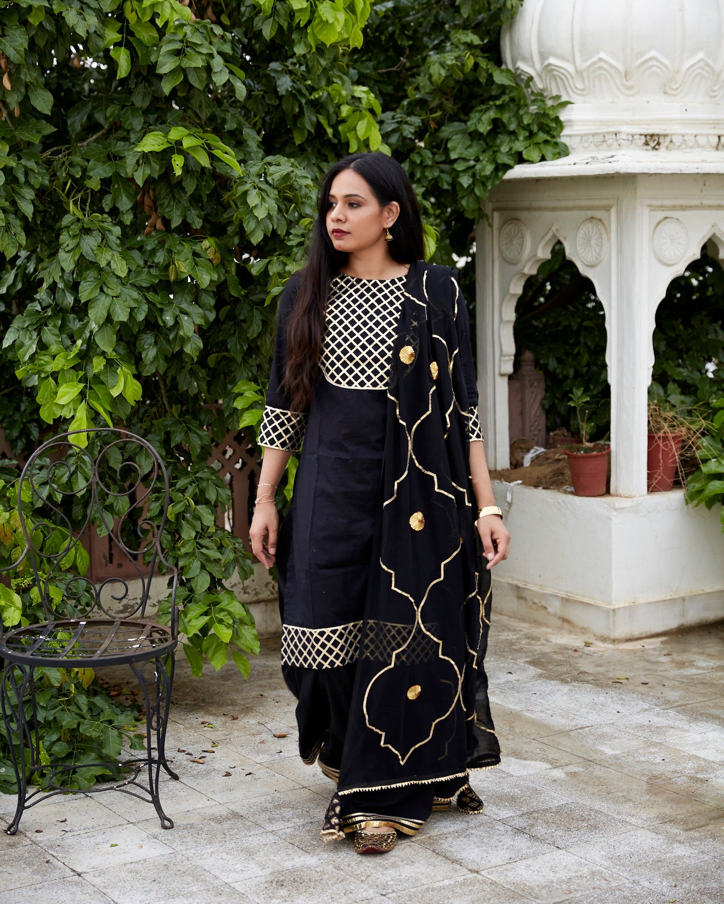 Black Gotta Patti jail dupatta with Sharara