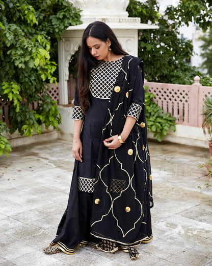 Black Gotta Patti jail dupatta with Sharara