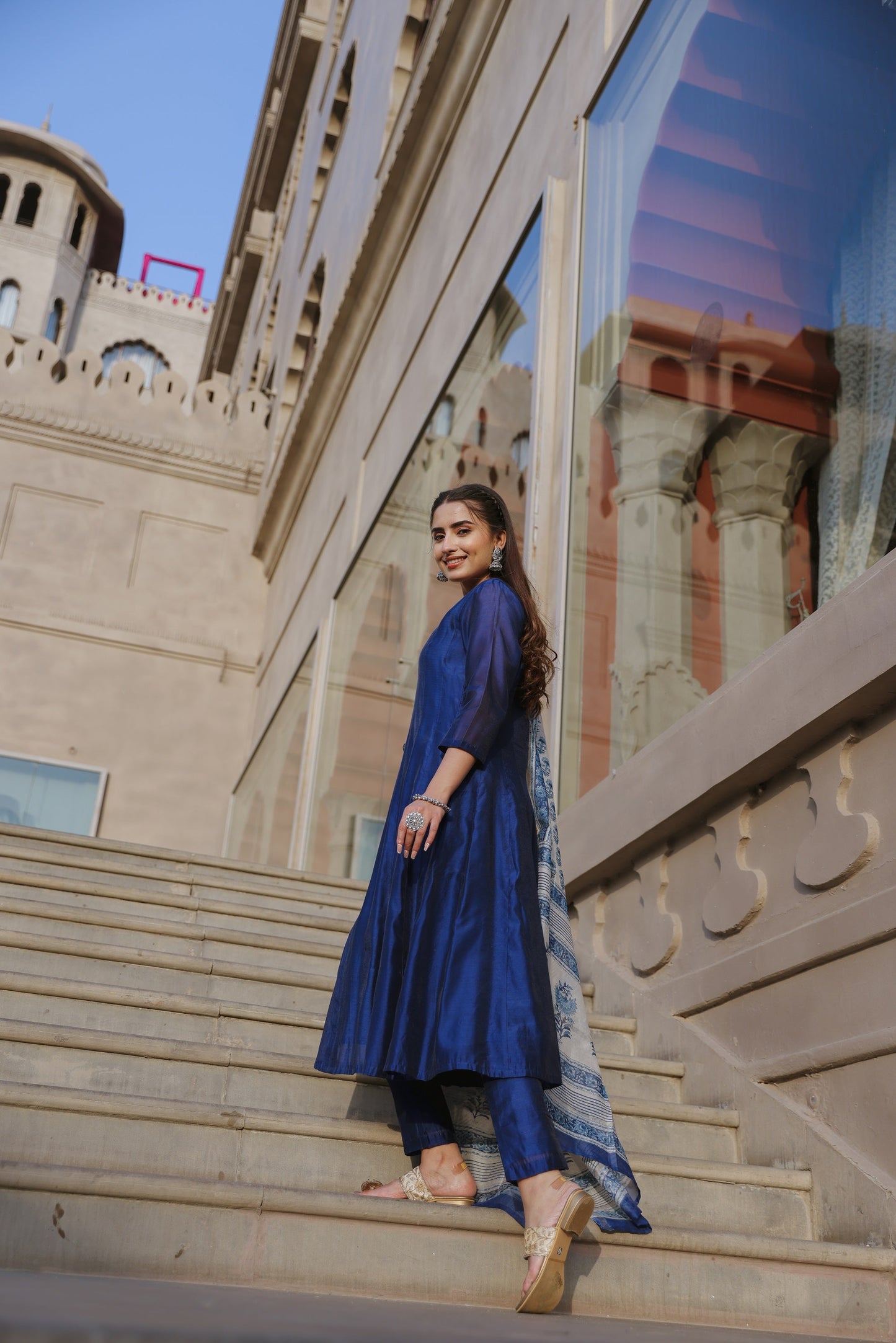 Royal Blue Chanderi Suit Set
