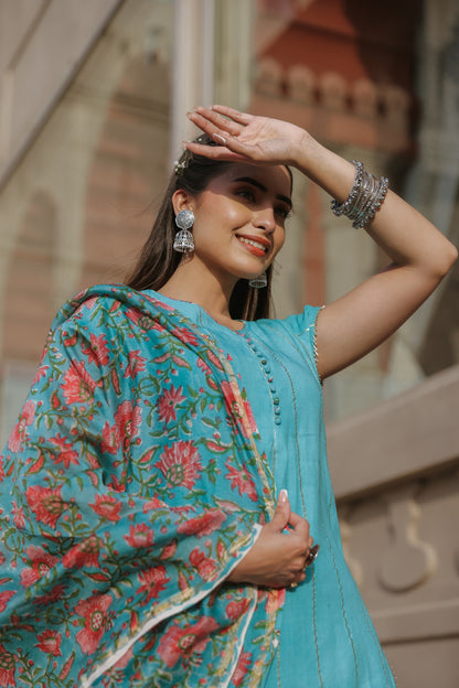 Cloud Blue Handblock Suit Set