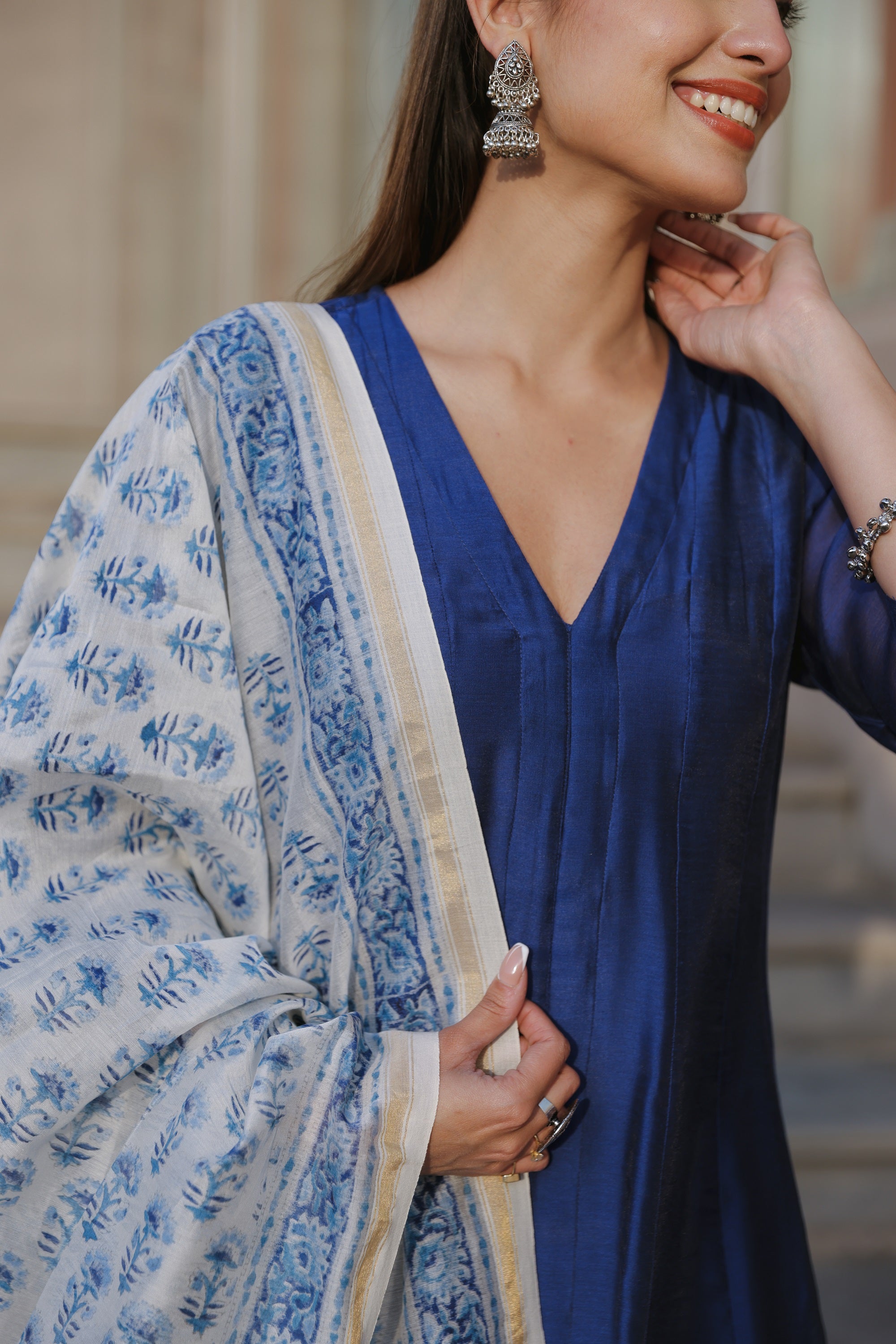 Royal Blue Chanderi Suit Set