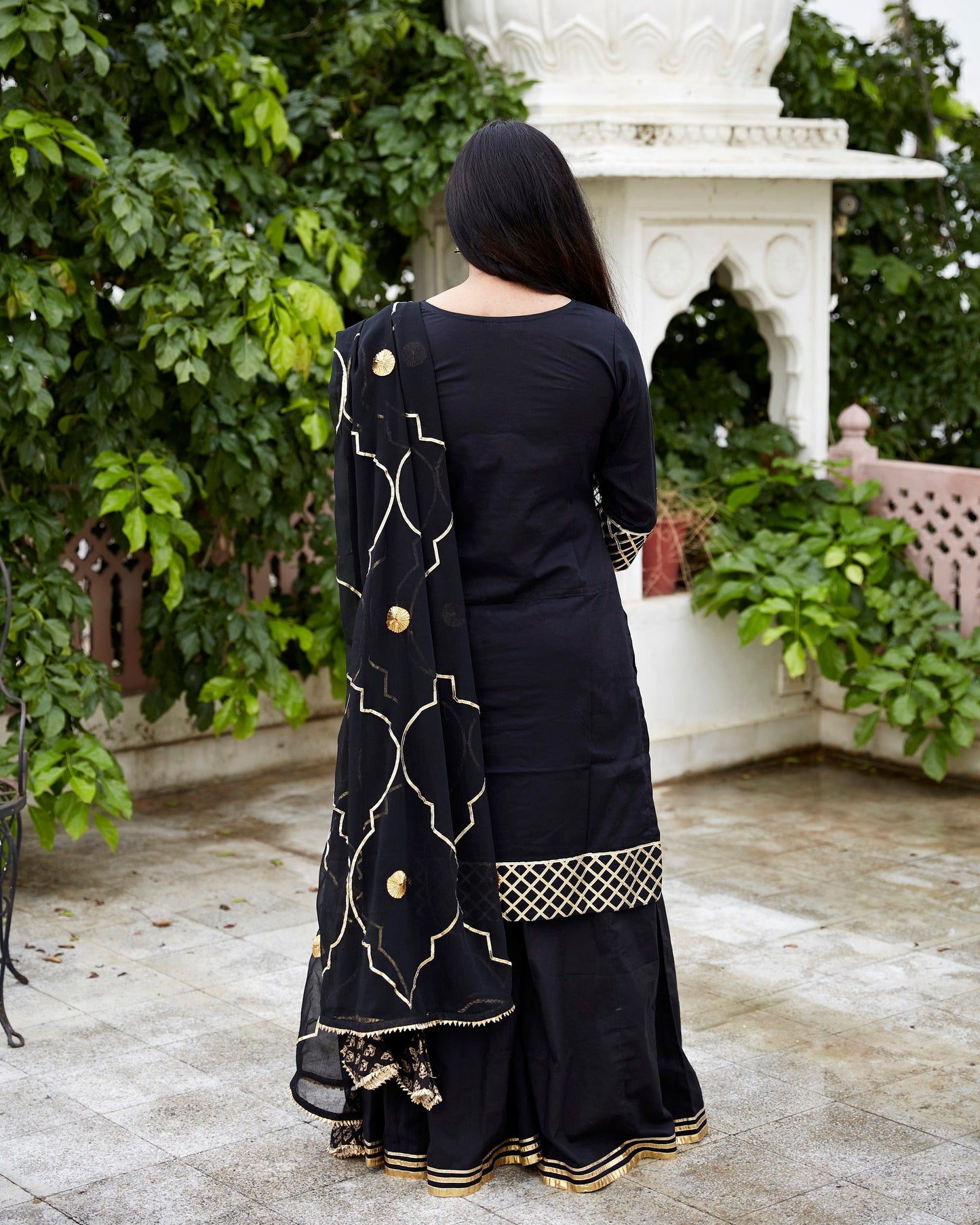Black Gotta Patti jail dupatta with Sharara