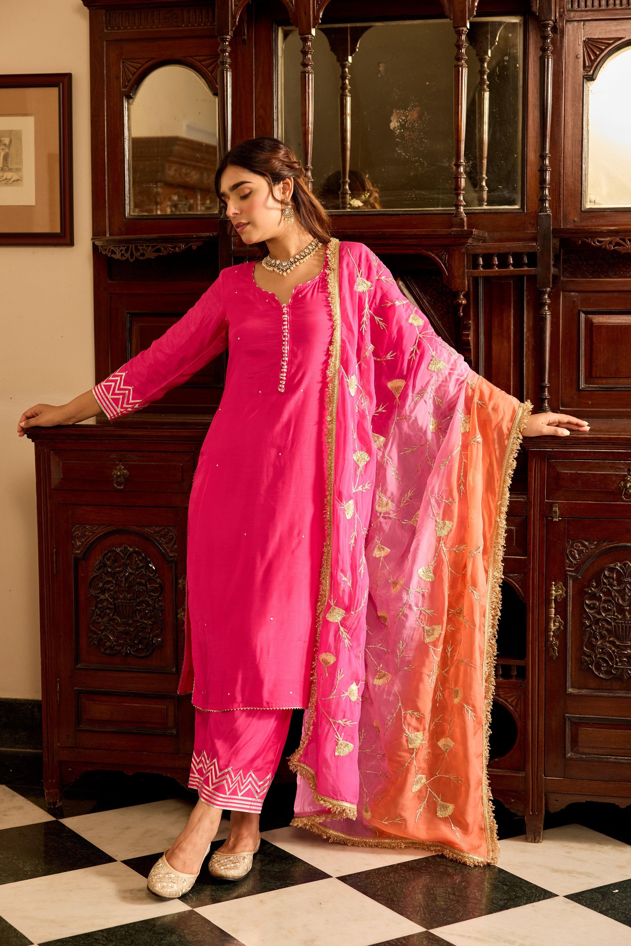Dark Pink Straight Kurta Set