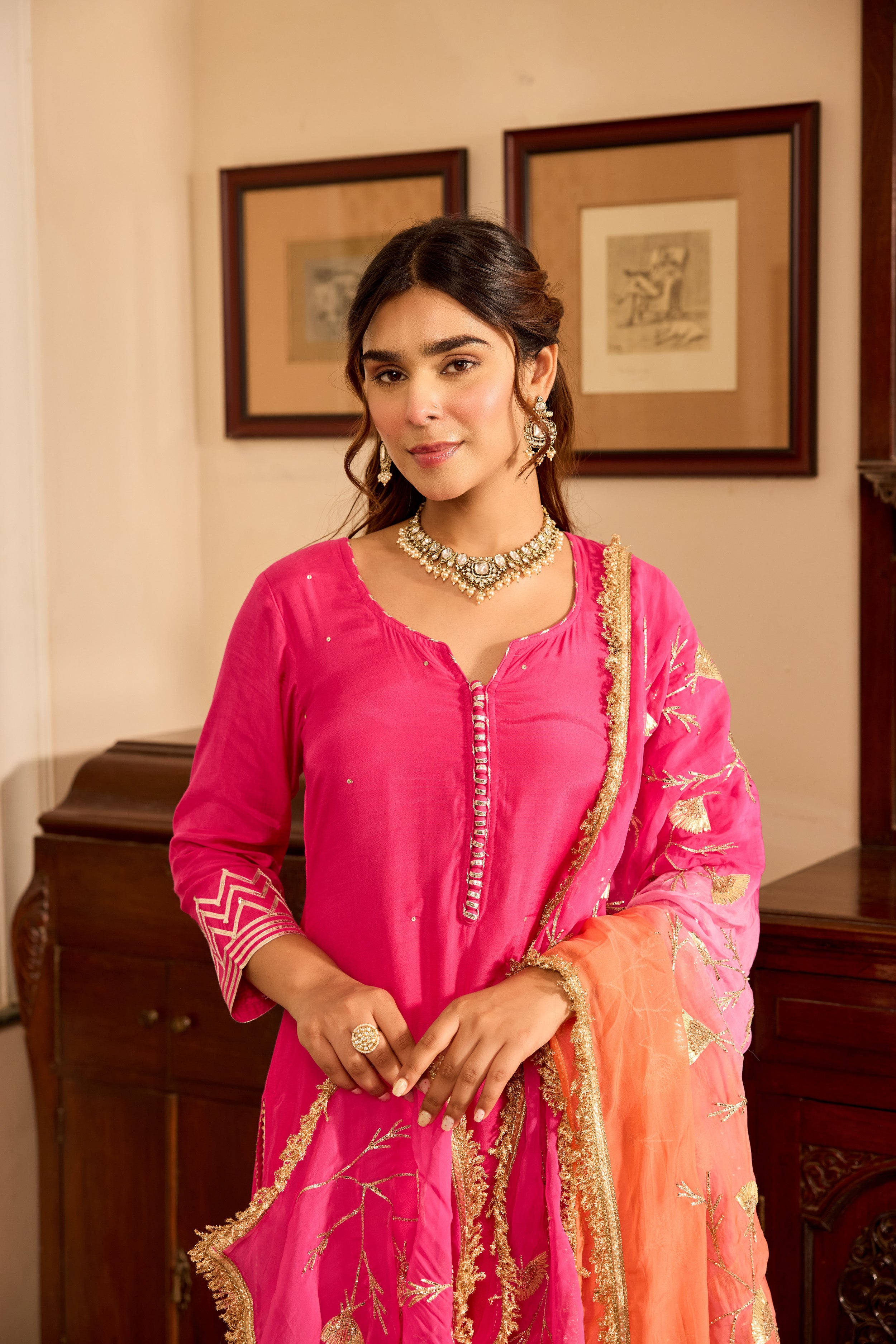 Dark Pink Straight Kurta Set